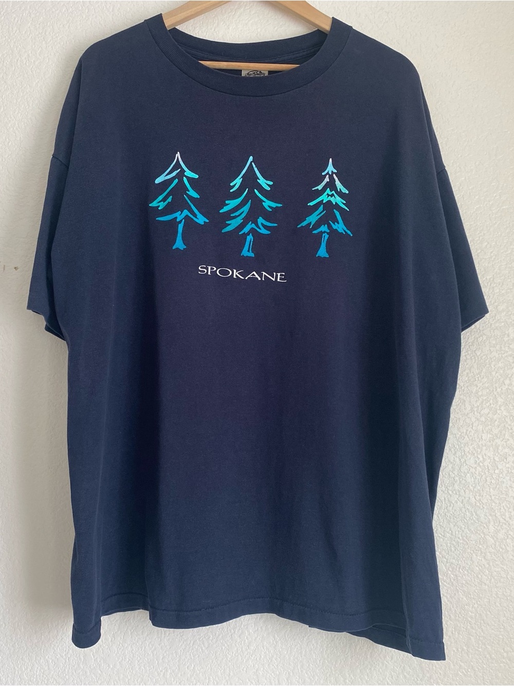 Vintage Spokane Washington tree line graphic t-shirt, black, 2X